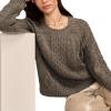 Lucky Brand Women’s Mixed Cable Crew Sweater Pullover(Charcoal Heather)