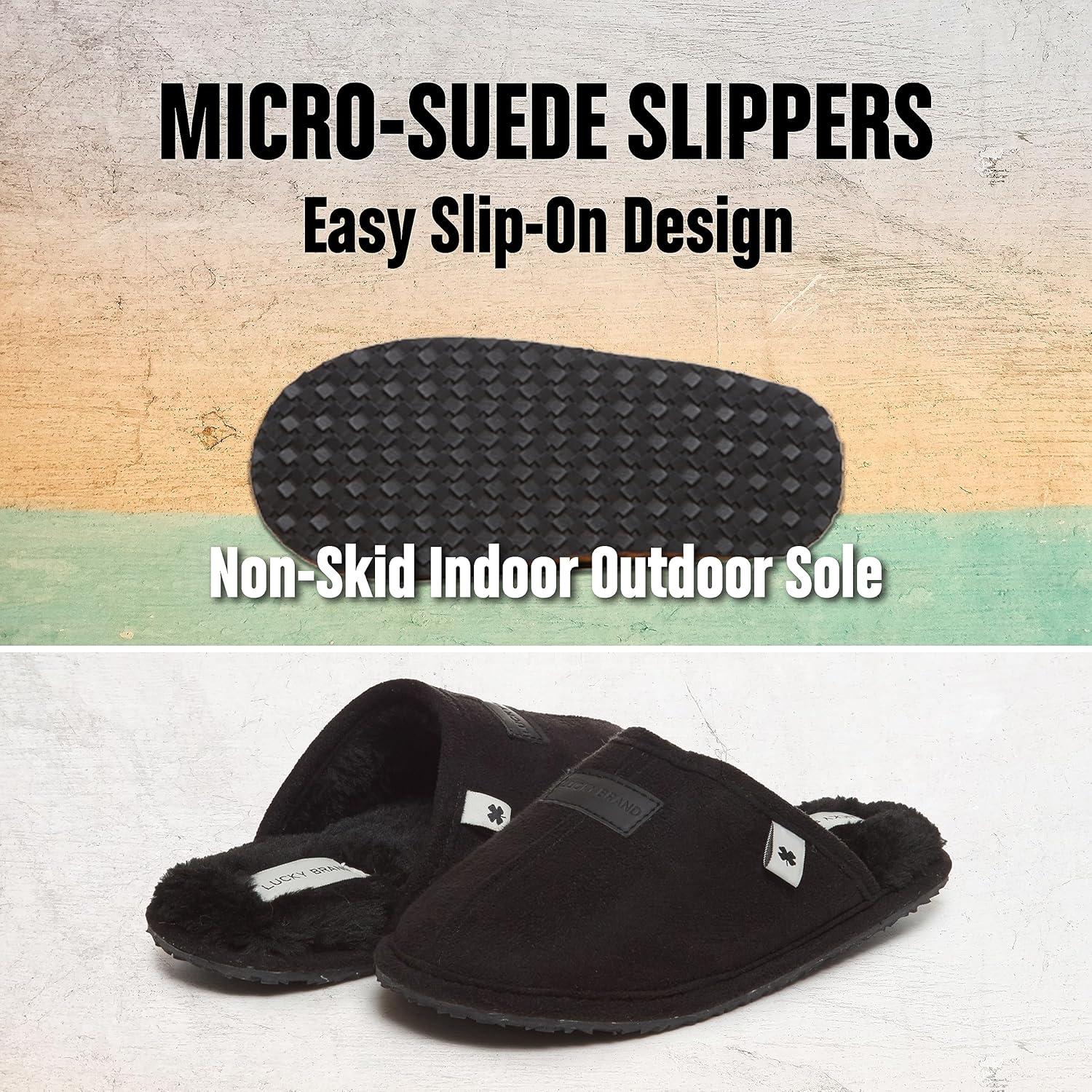 imageLucky Brand Boys MicroSuede Scuff Slippers Kids House Shoes with Plush LiningDark Brown