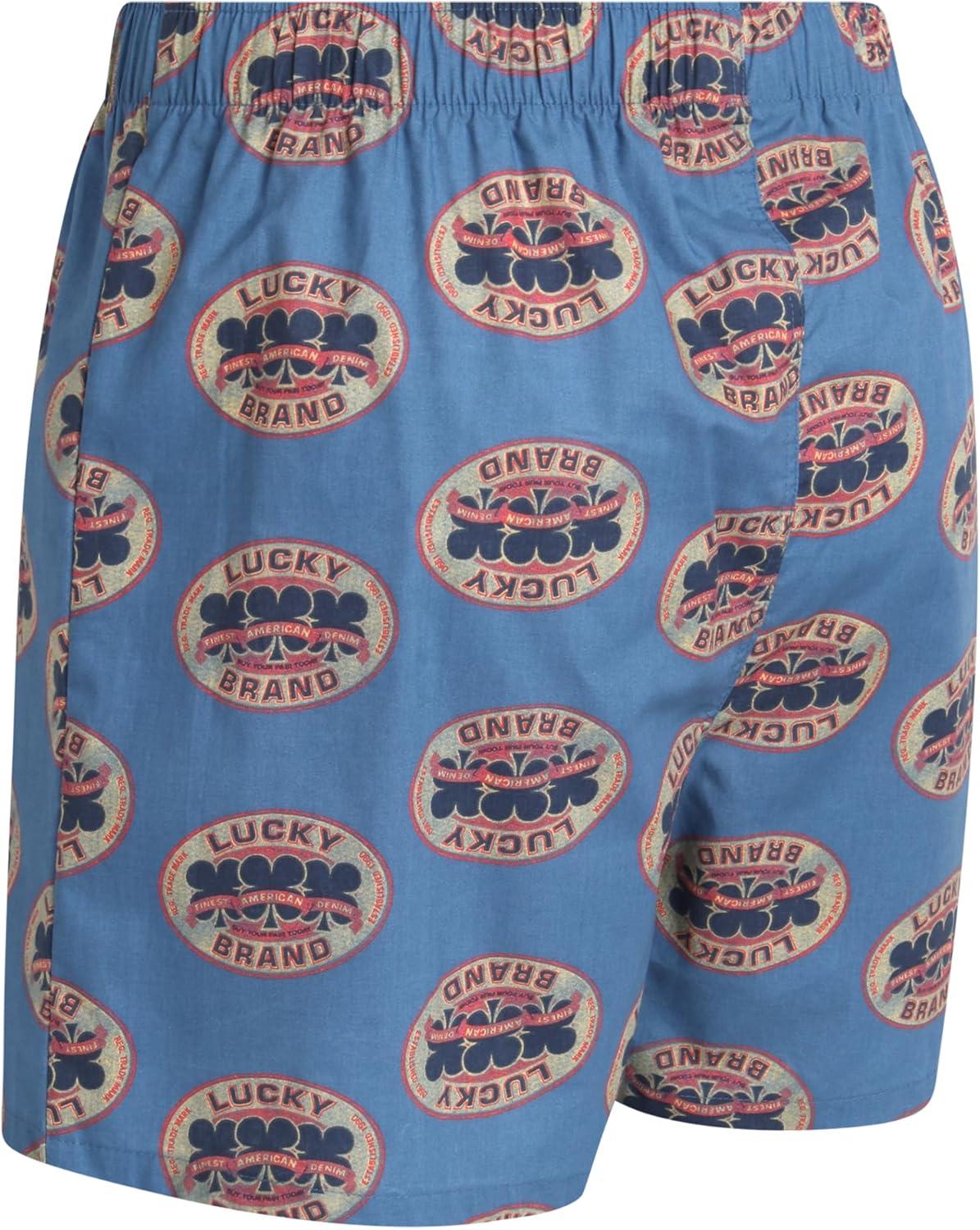 imageLucky Brand Mens Boxer Shorts 6 Pack Relaxed Fit Cotton Boxers with Functional Fly and Elastic Waistband Sizes SXLMood Indigo PlaidMineral RedCoronet Blue Print