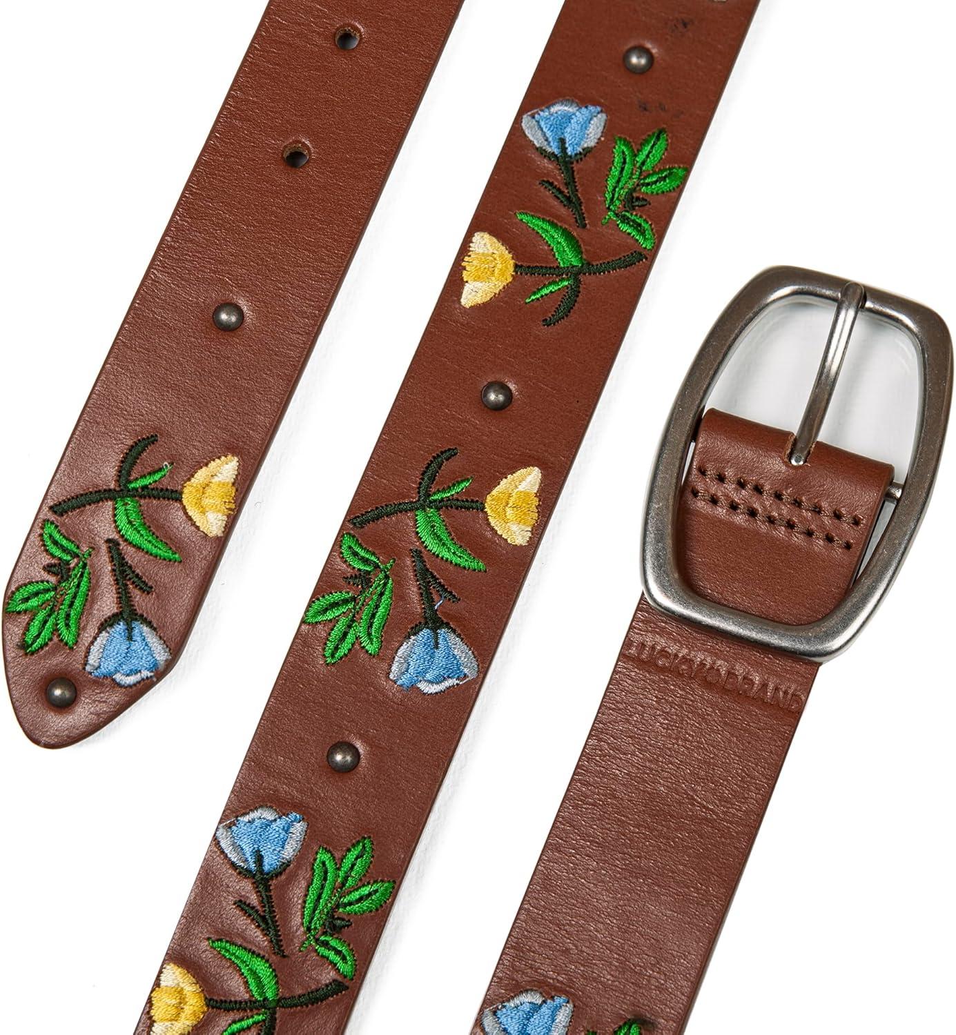 imageLucky Brand Womens Embroidered Leather Belt  Stylish  Classic  WesternInspired  American Heritage  Jean  PantEmbroidered Floral  Tan