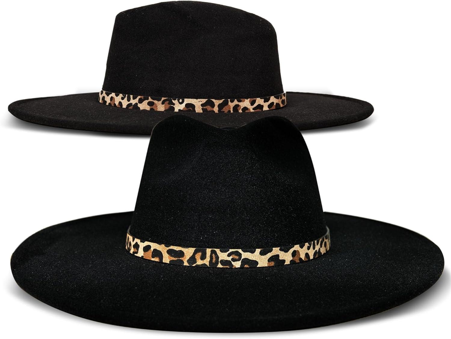 imageLucky Brand Womens Wool Felt Fabric Wide Brim Ranger Boater Adjustable Hat One Size Fits MostRanger W Leopard Band Black