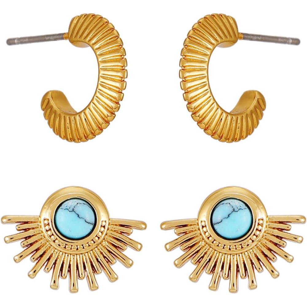 imageLucky Brand 2 Pairs Trendy Studs ampamp Hoops Howlite Stone Earrings Set
