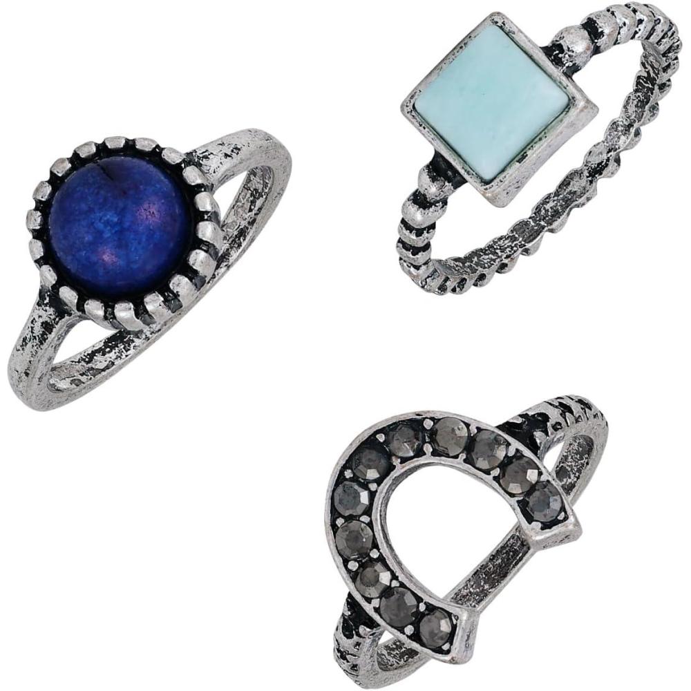 imageLucky Brand 3 Pack Lapis Lazuli and Amazonite Stone Rings  Size 7
