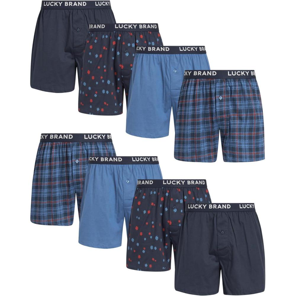 imageLucky Brand Boxers for Men  8 Pack Knitted Mens Underwear with Functional Fly  Classic Mens Boxers SXXLMood IndigoMood Indigo Print