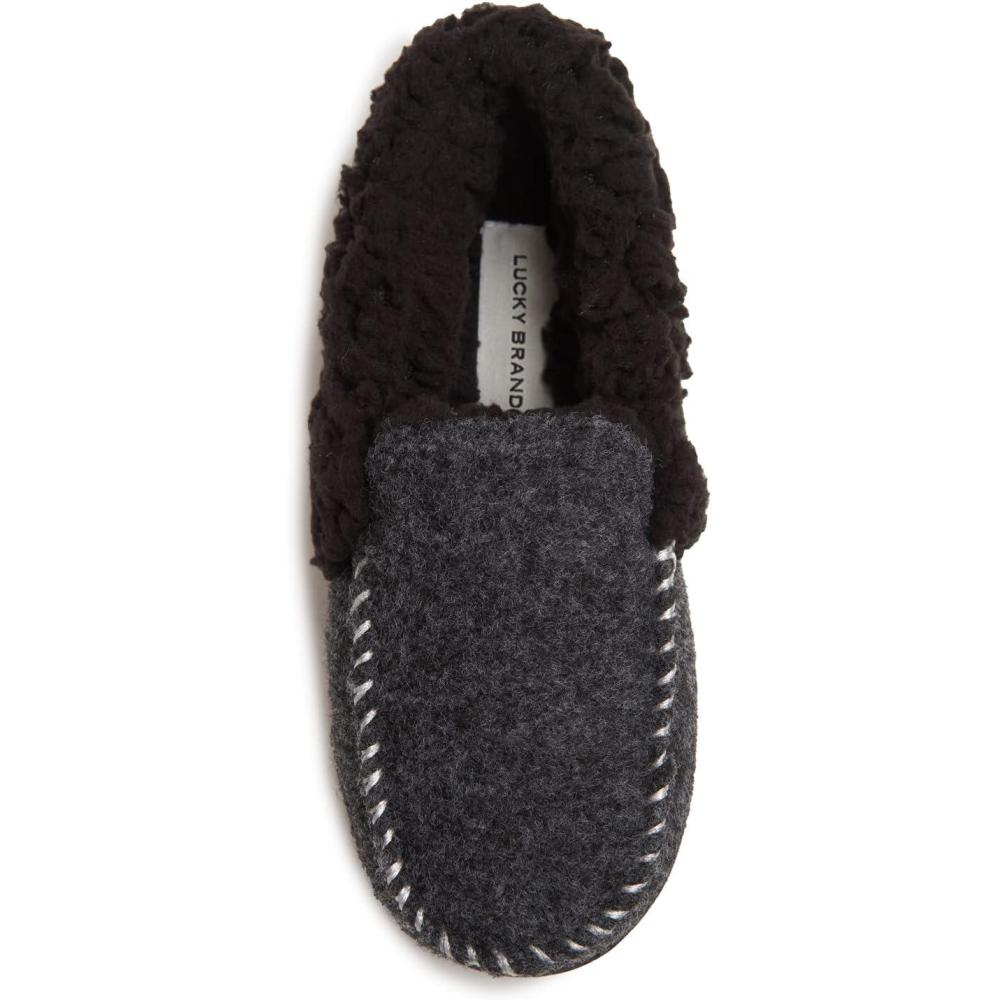 imageLucky Brand Boys Faux Wool Aline House Shoes for Kids Memory Foam SlippersBlackBlack