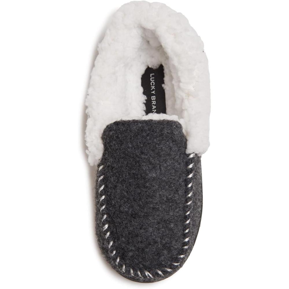 imageLucky Brand Boys Faux Wool Aline House Shoes for Kids Memory Foam SlippersBlackWhite