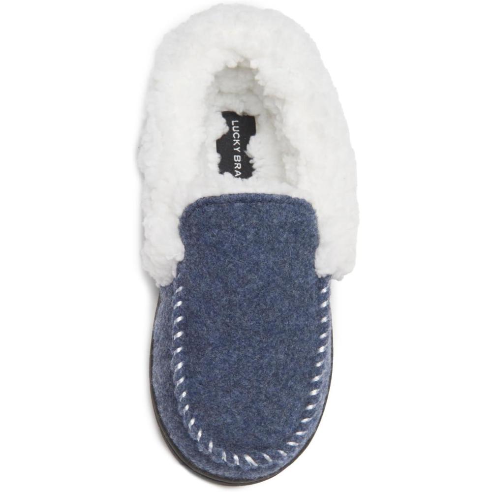 imageLucky Brand Boys Faux Wool Aline House Shoes for Kids Memory Foam SlippersBlueWhite
