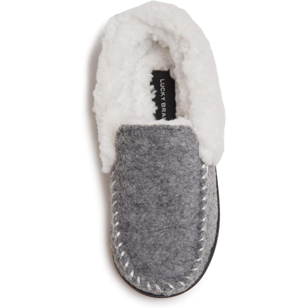 imageLucky Brand Boys Faux Wool Aline House Shoes for Kids Memory Foam SlippersGreyWhite