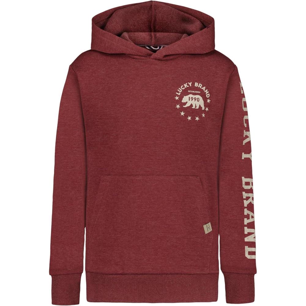 imageLucky Brand Boys Long Sleeve Fleece PullOver Hoodie Comfortable Relaxed Fit with Kangaroo PocketsBear Port Heather