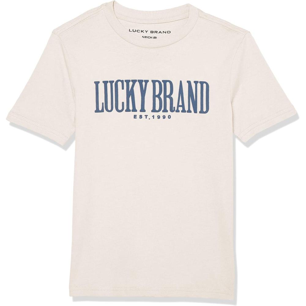 imageLucky Brand Boys Short Sleeve Graphic Crew Neck TShirt Soft Comfortable Relaxed FitCloud Dancer Puff