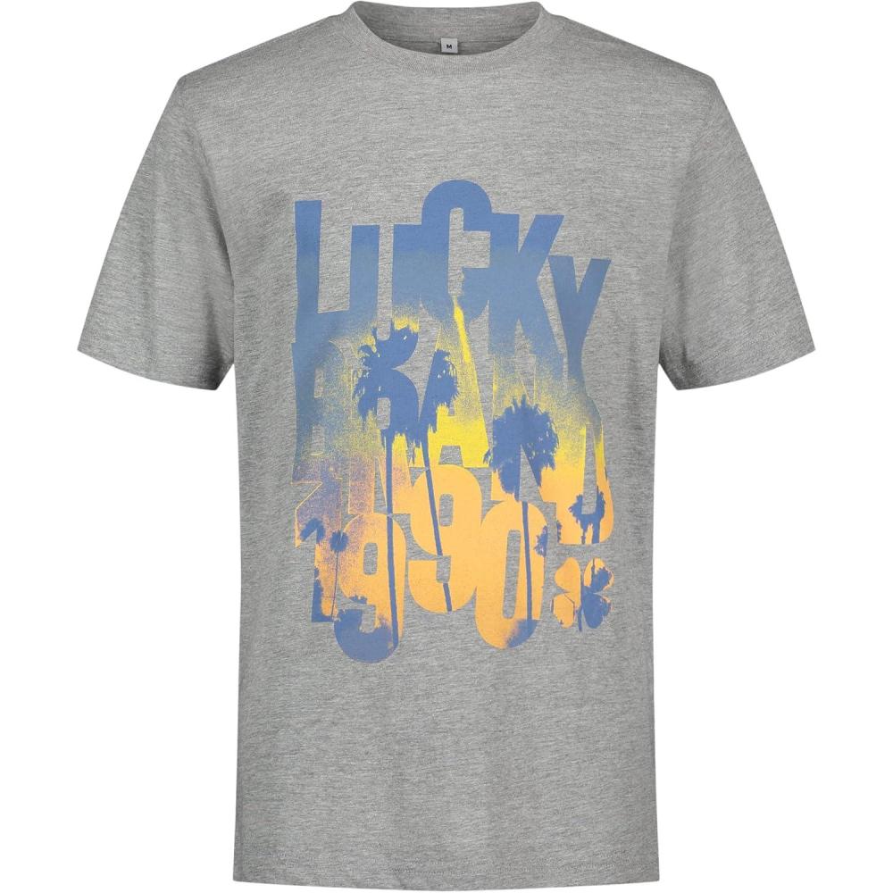 imageLucky Brand Boys Short Sleeve Graphic Crew Neck TShirt Soft Comfortable Relaxed FitGrey Heather Paradise