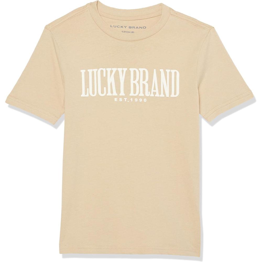imageLucky Brand Boys Short Sleeve Graphic Crew Neck TShirt Soft Comfortable Relaxed FitIrish Cream Puff