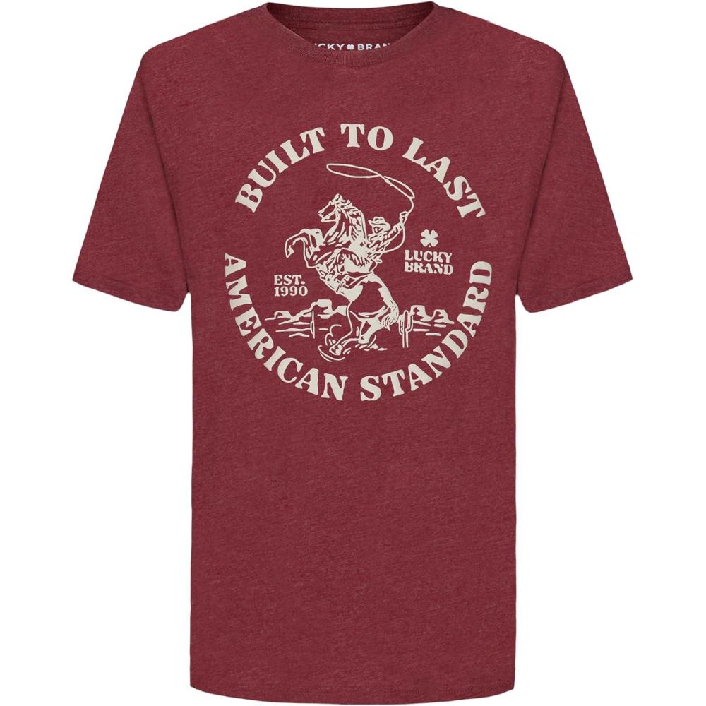 imageLucky Brand Boys Short Sleeve Graphic Crew Neck TShirt Soft Comfortable Relaxed FitLucky Lasso Port