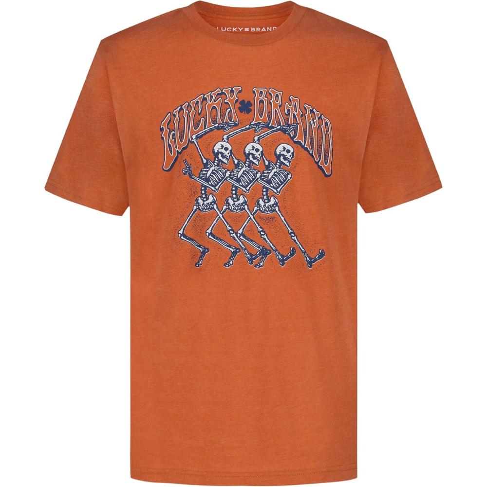 imageLucky Brand Boys Short Sleeve Graphic Crew Neck TShirt Soft Comfortable Relaxed FitSkeleton Dancers Rust