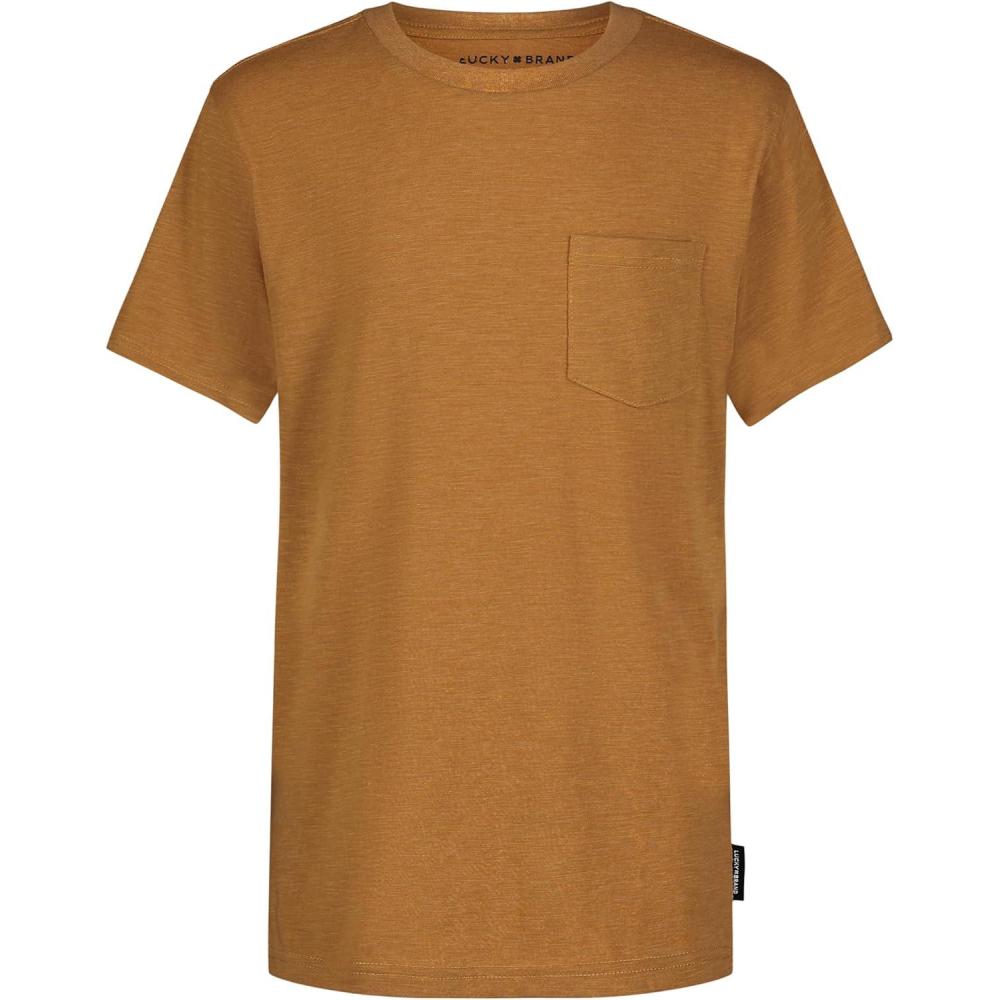 imageLucky Brand Boys Short Sleeve Slub Pocket Crew Neck TShirt Soft Comfortable Relaxed FitBurnt Sugar Heather