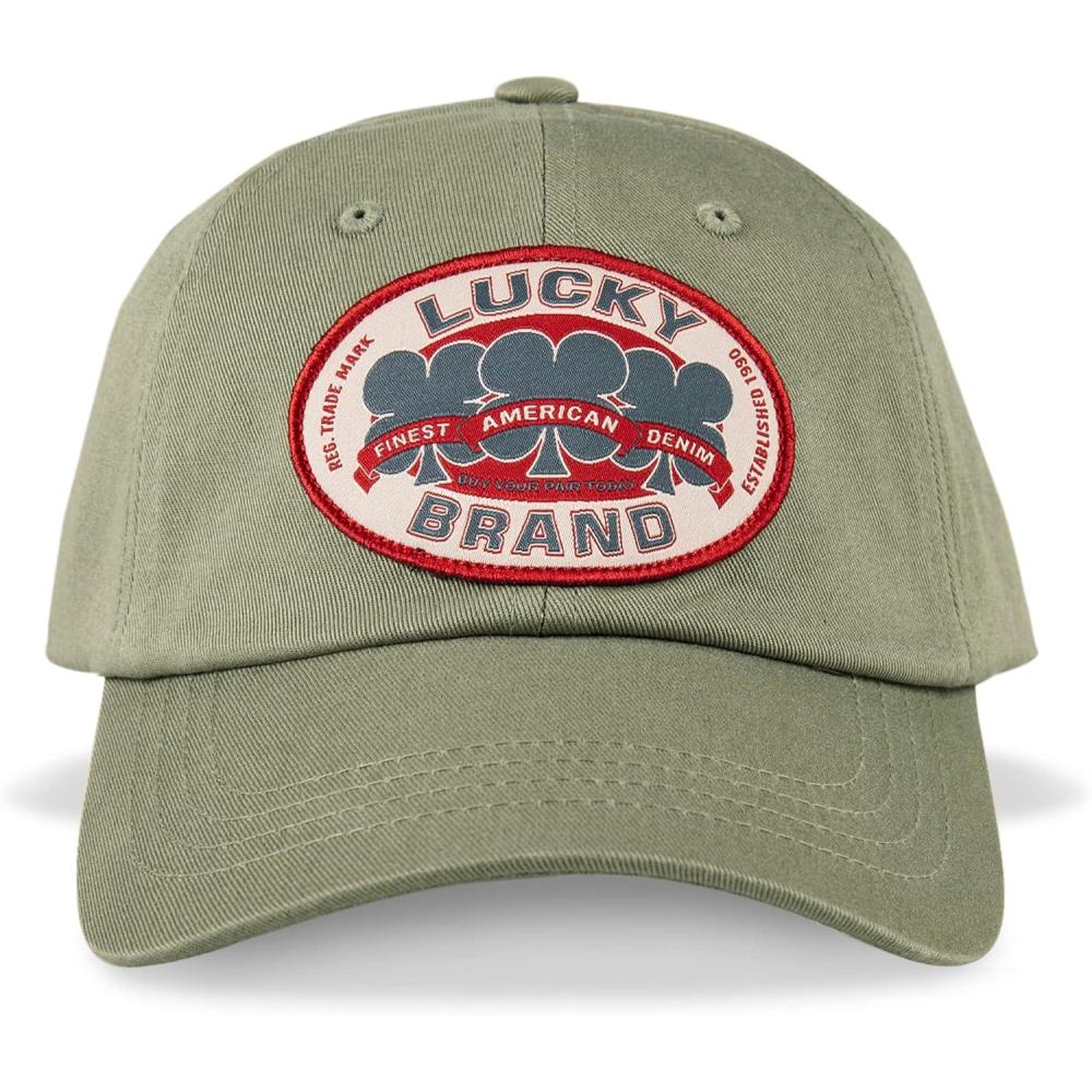 imageLucky Brand Classic Cotton Hat  Adjustable  Dad Hat  Baseball Cap  Golf  Fishing  Low Profile  5 Panel DesignOval Clover Patch  Moss