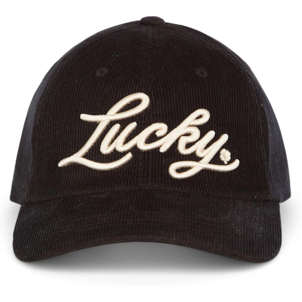imageLucky Brand Classic Cotton Hat  Adjustable  Dad Hat  Baseball Cap  Golf  Fishing  Low Profile  5 Panel DesignScript Corduroy  Black