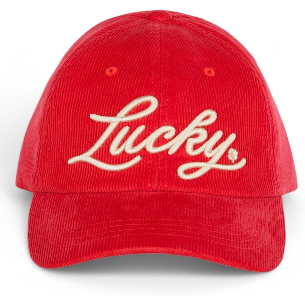 imageLucky Brand Classic Cotton Hat  Adjustable  Dad Hat  Baseball Cap  Golf  Fishing  Low Profile  5 Panel DesignScript Corduroy  Red