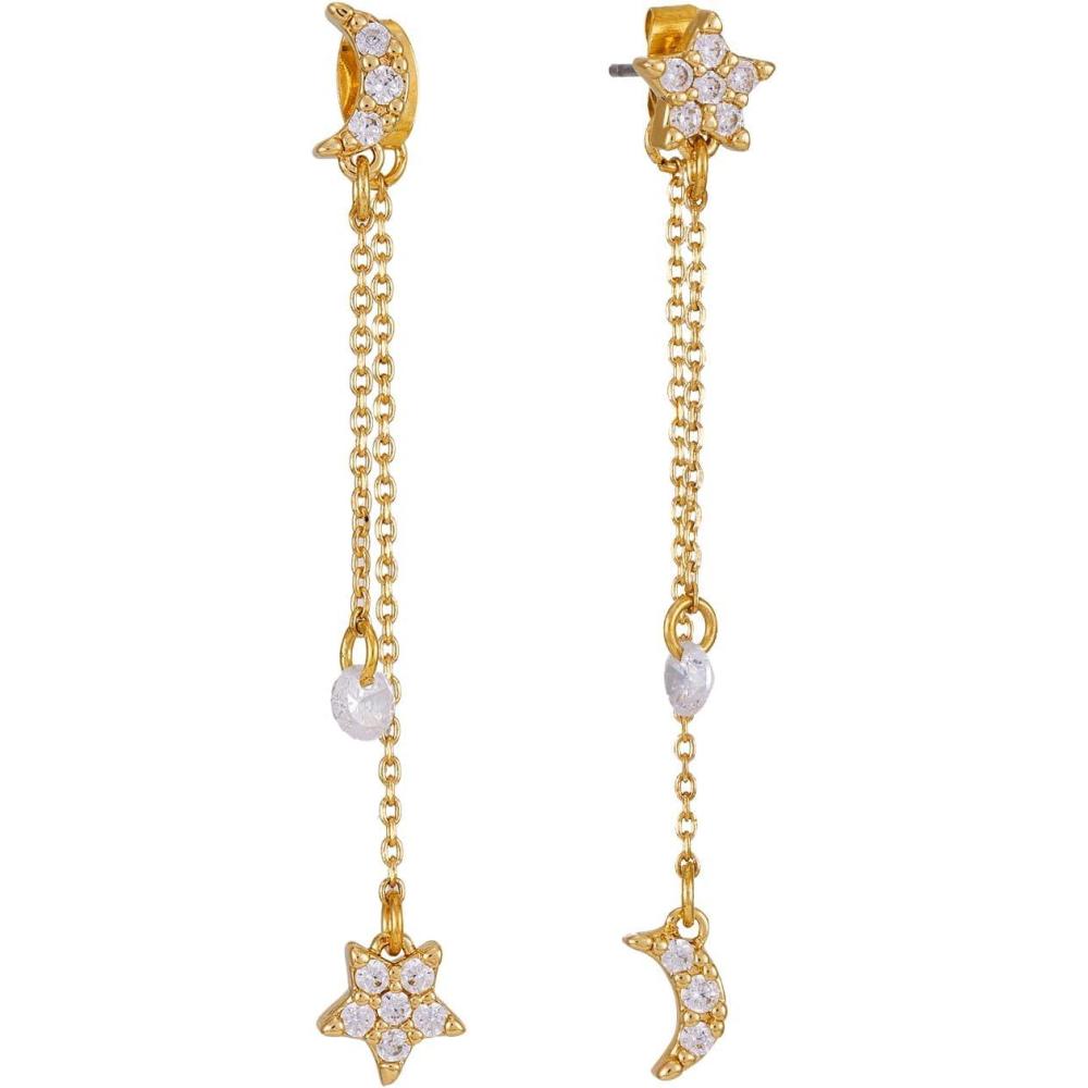 imageLucky Brand Drop Chain With Cubic Zirconia StarampampMoon Pendants Earrings