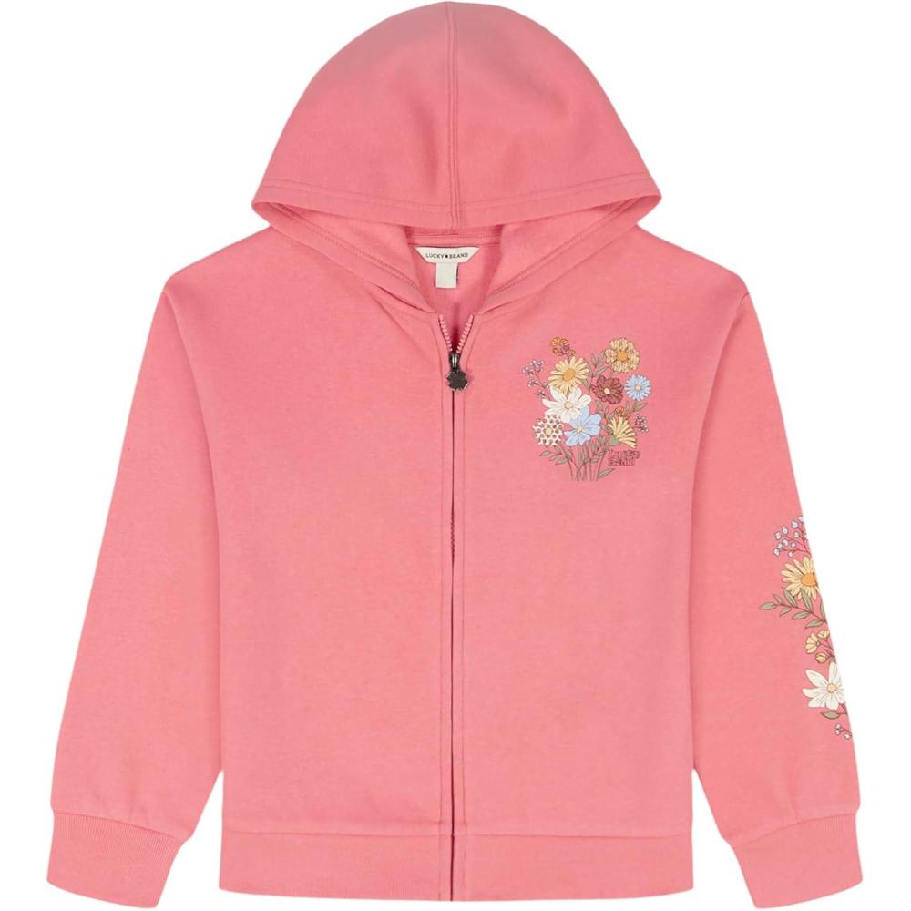 imageLucky Brand Girls Long Sleeve Fleece Full Zip Hoodie with Ribbed Cuffs ampamp WaistWild Rose Bouquet