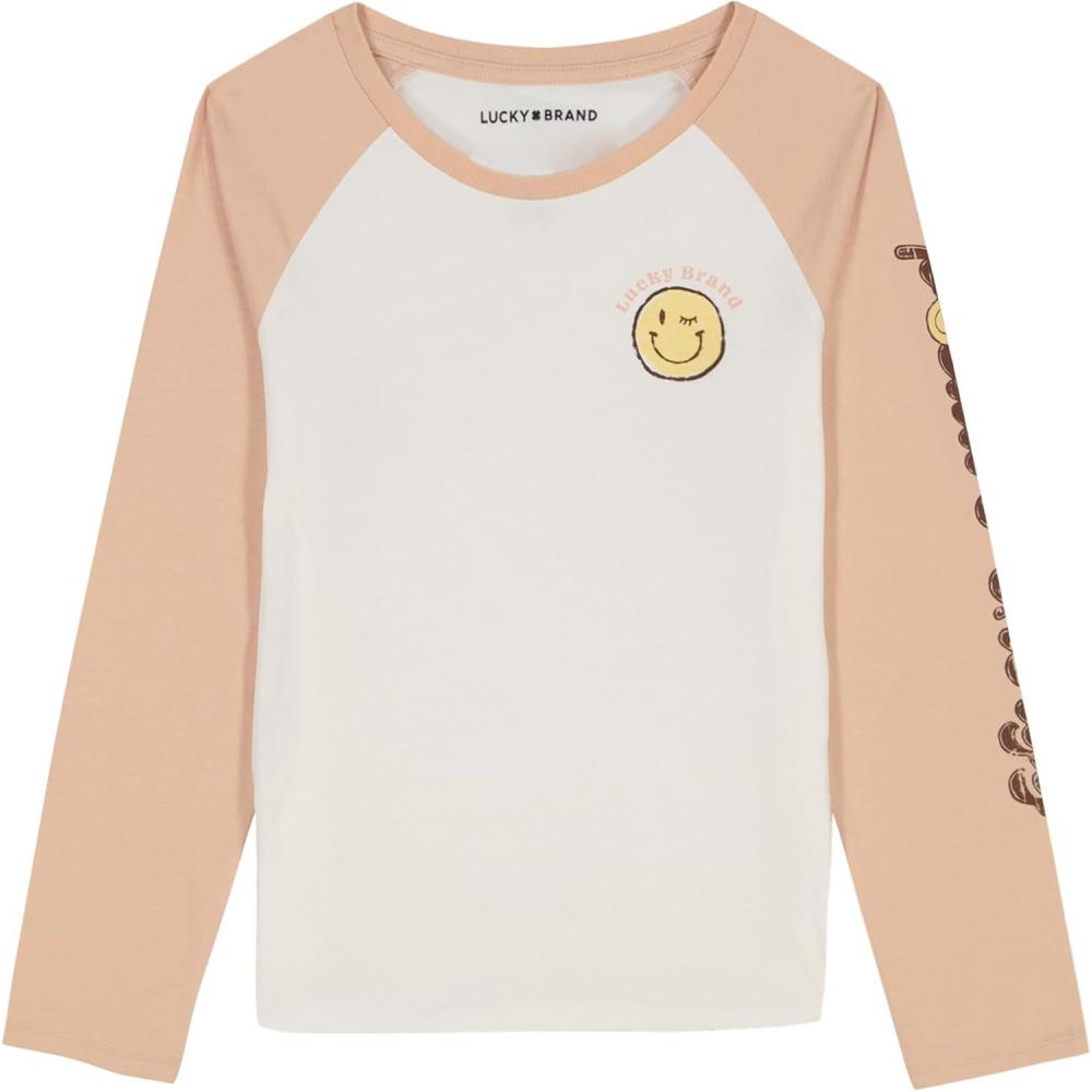 imageLucky Brand Girls Long Sleeve Graphic TShirt Tagless Cotton Tee with Fun DesignsCameo Rose Positivity