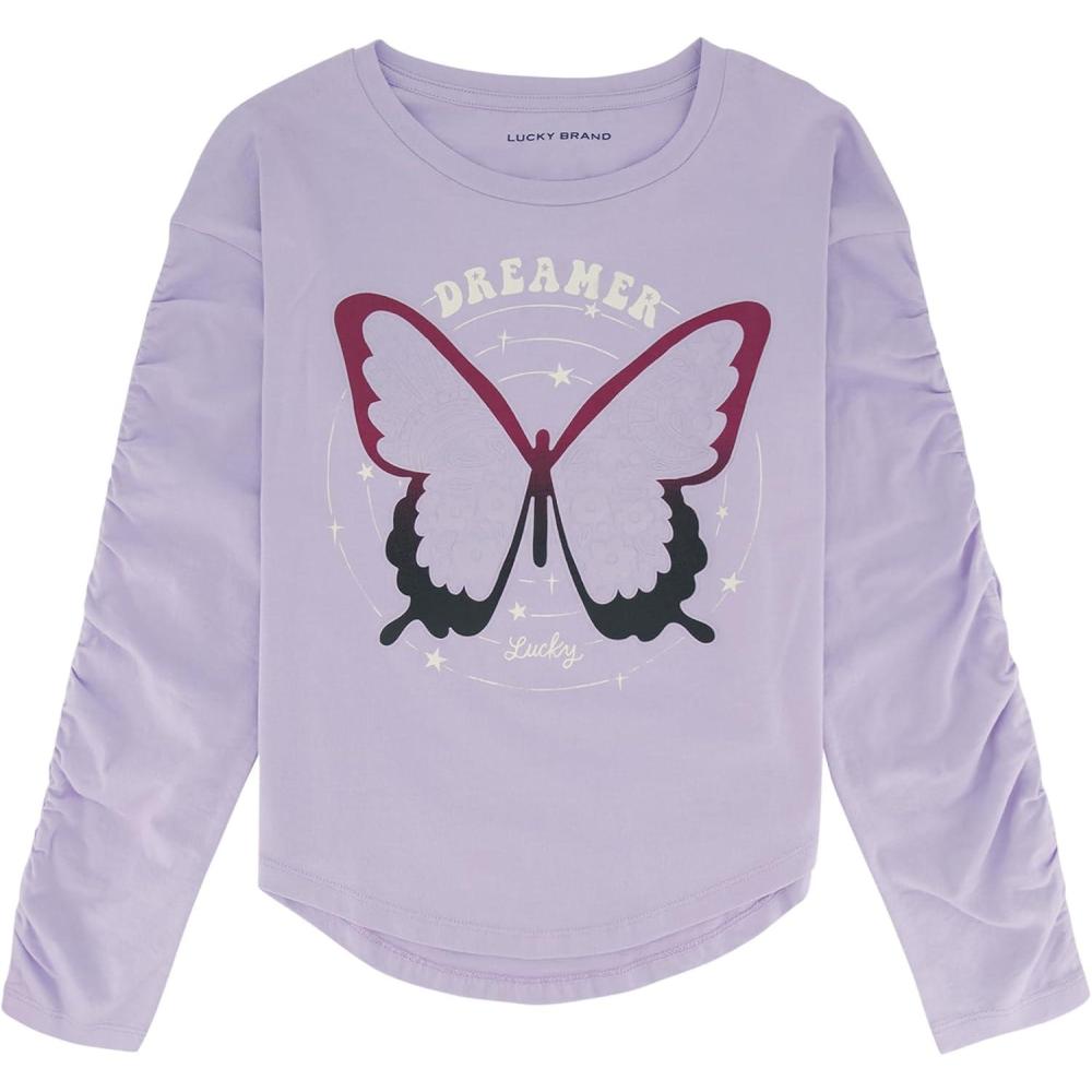 imageLucky Brand Girls Long Sleeve Graphic TShirt Tagless Cotton Tee with Fun DesignsPastel Lilac Dreamer
