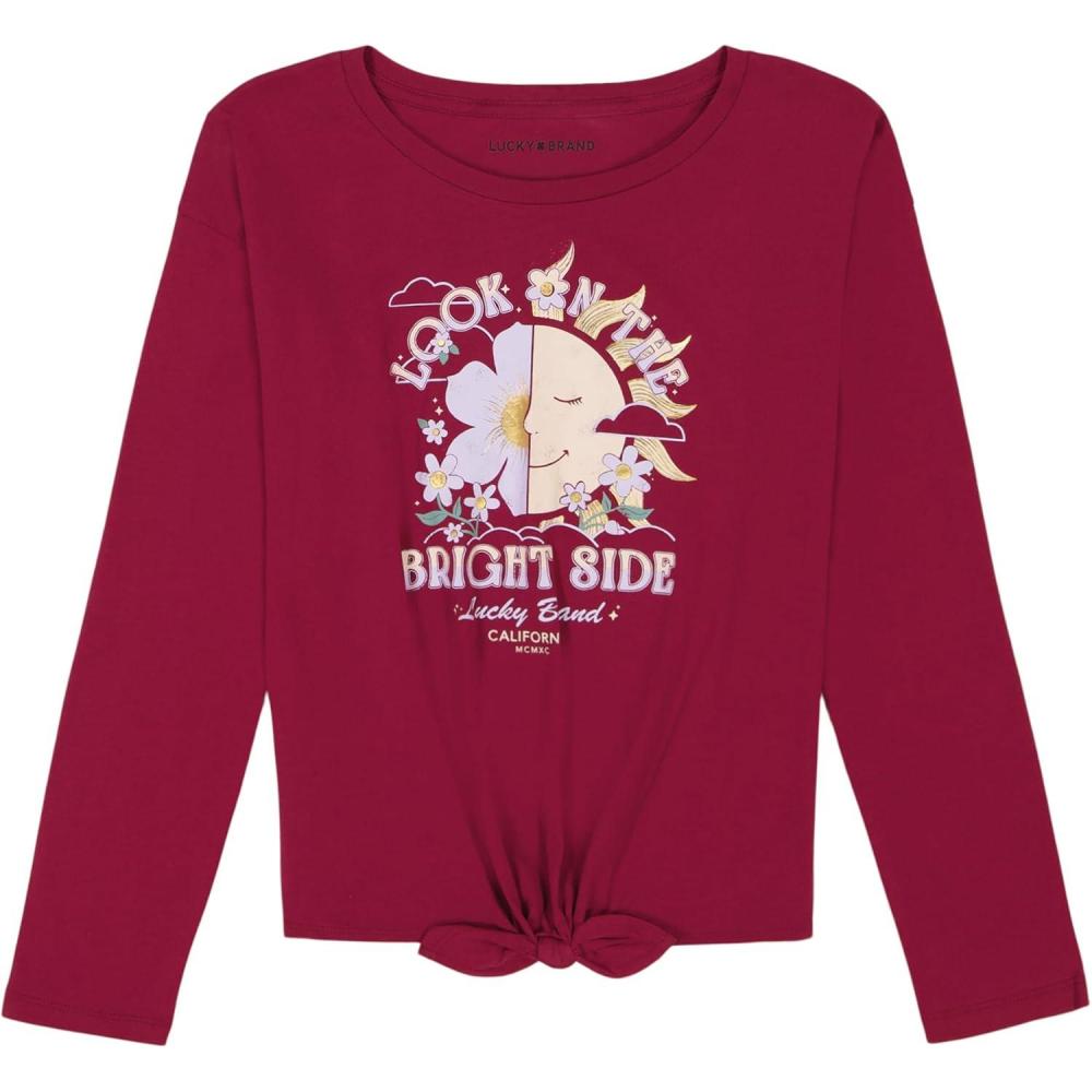 imageLucky Brand Girls Long Sleeve Graphic TShirt Tagless Cotton Tee with Fun DesignsRed Plum