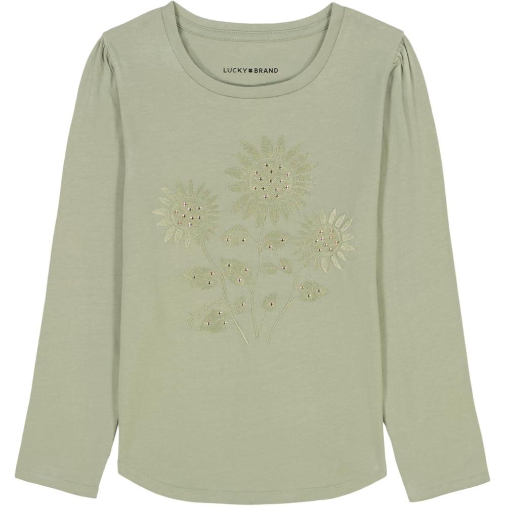 imageLucky Brand Girls Long Sleeve Graphic TShirt Tagless Cotton Tee with Fun DesignsSeagrass Sunflowers