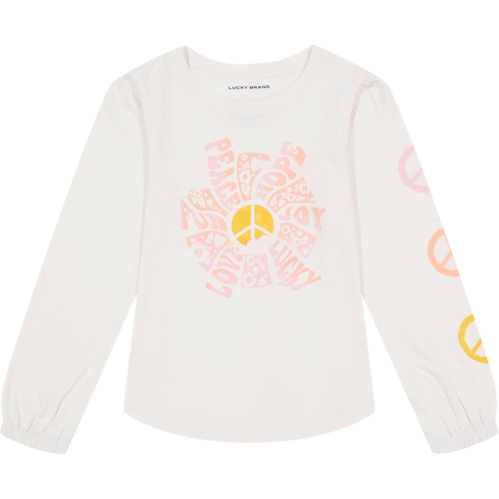 imageLucky Brand Girls Long Sleeve Graphic TShirt Tagless Cotton Tee with Fun DesignsWhisper Peace