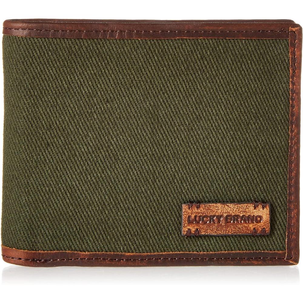 imageLucky Brand Mens Bifold Wallet  ID Window  Card Slots  Genuine Leather  Organization  Durable  StylishCanvasLeather  Olive