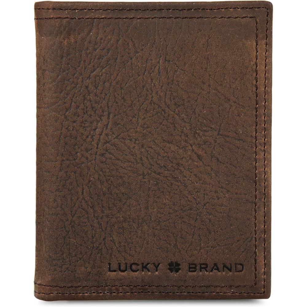 imageLucky Brand Mens Bifold Wallet  ID Window  Card Slots  Genuine Leather  Organization  Durable  StylishDBL Stitched Leather  Brown Lfold