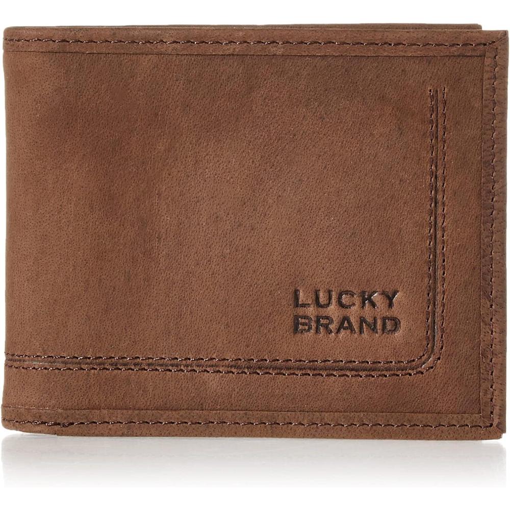 imageLucky Brand Mens Bifold Wallet  ID Window  Card Slots  Genuine Leather  Organization  Durable  StylishGrooved Leather  Brown