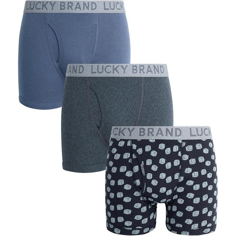 imageLucky Brand Mens Boxer Briefs  3 Pack Classic Mens Underwear Boxer Briefs with Functional Fly  Soft Cotton Boxers for MenBlue HeatherPrintCharcoal