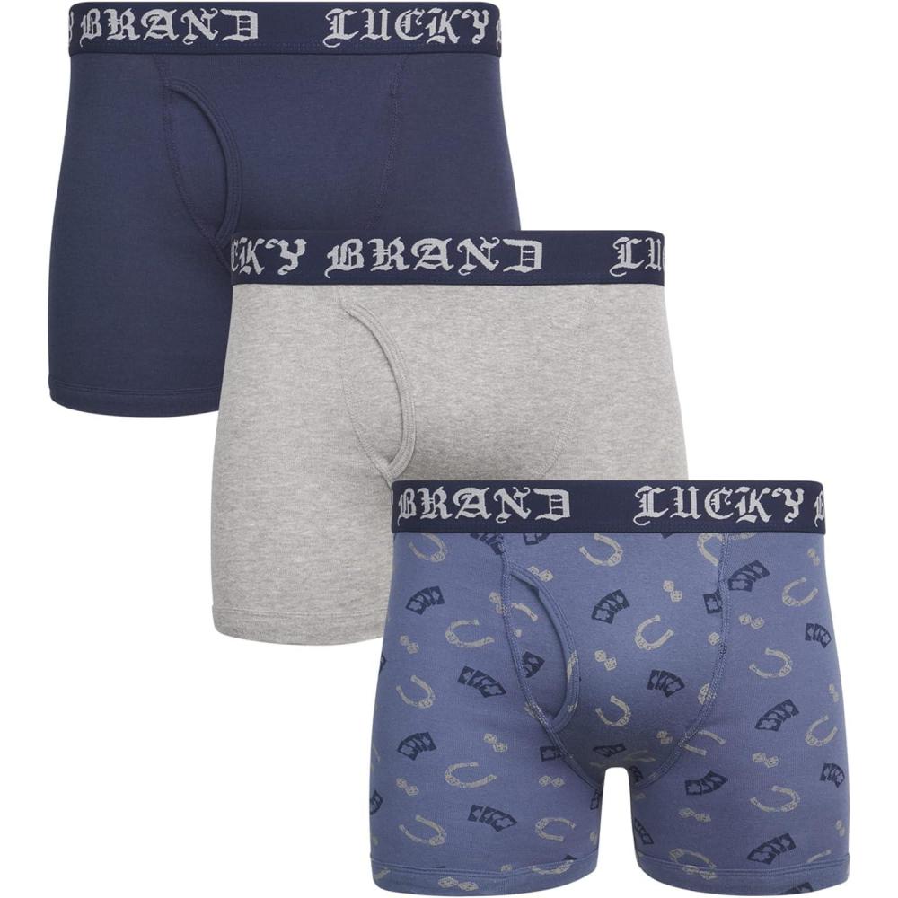 imageLucky Brand Mens Boxer Briefs  3 Pack Classic Mens Underwear Boxer Briefs with Functional Fly  Soft Cotton Boxers for MenNavyGrey