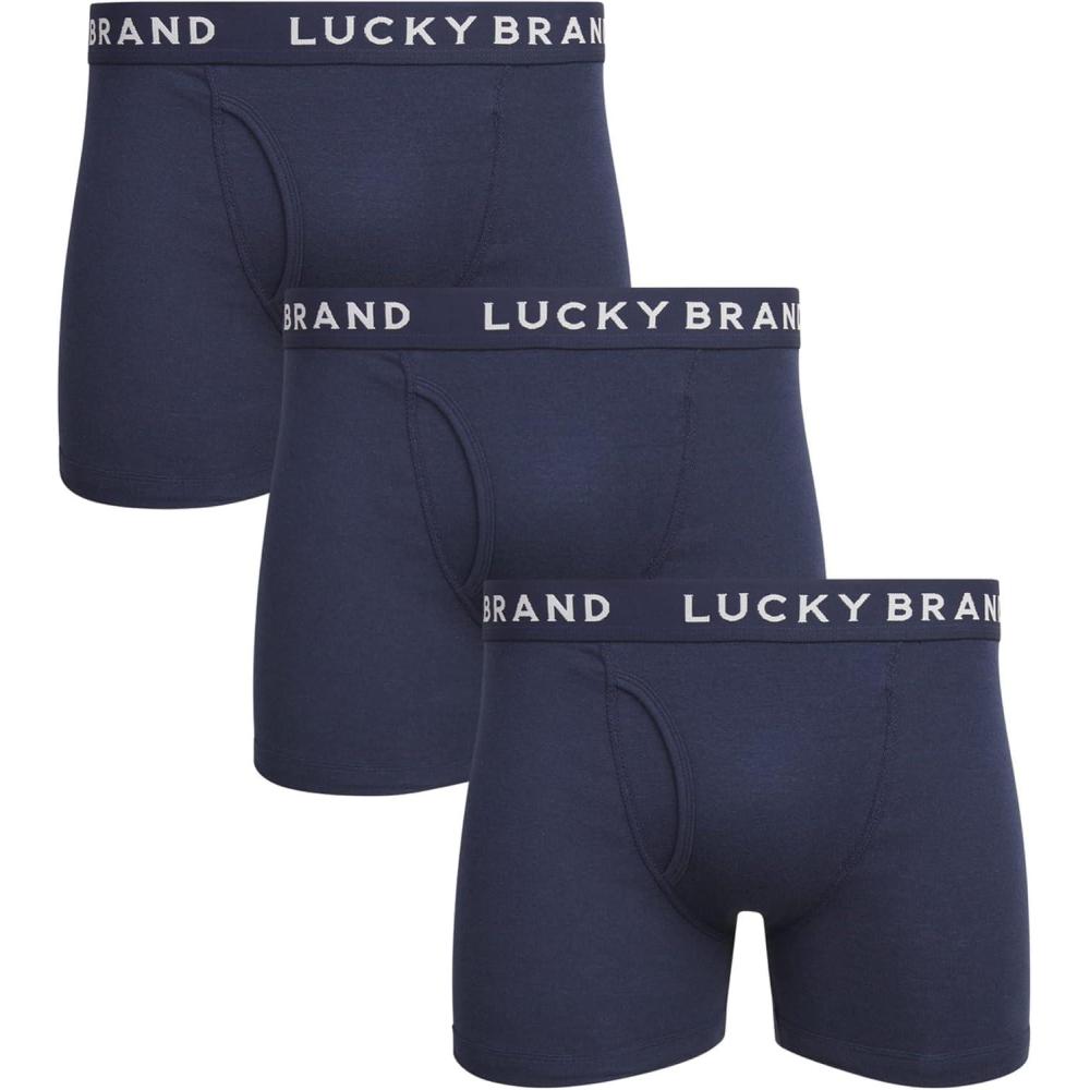 imageLucky Brand Mens Boxer Briefs  3 Pack Classic Mens Underwear Boxer Briefs with Functional Fly  Soft Cotton Boxers for MenSolid Navy