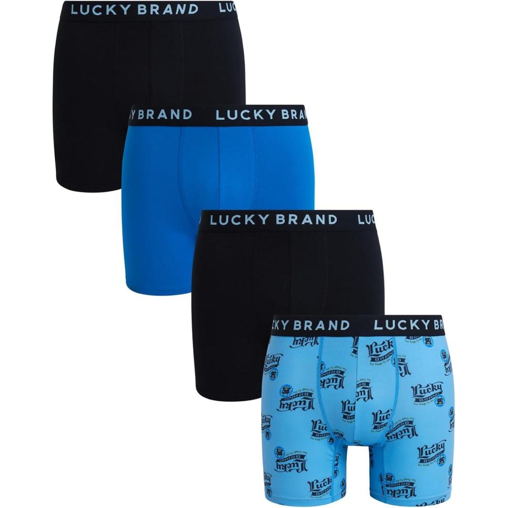 imageLucky Brand Mens Boxer Briefs  4 Pack Sport Soft Boxers for Men with No Fly Pouch  Performance Mens Underwear Boxer BriefsBlackBlueAzure Blue PrintBlack