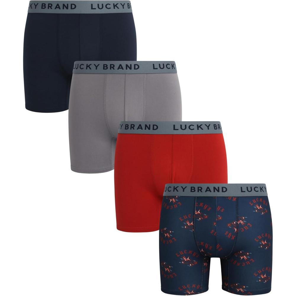 imageLucky Brand Mens Boxer Briefs  4 Pack Sport Soft Boxers for Men with No Fly Pouch  Performance Mens Underwear Boxer BriefsDark GreyRed OchreTotal Eclipse PrintMedium Grey