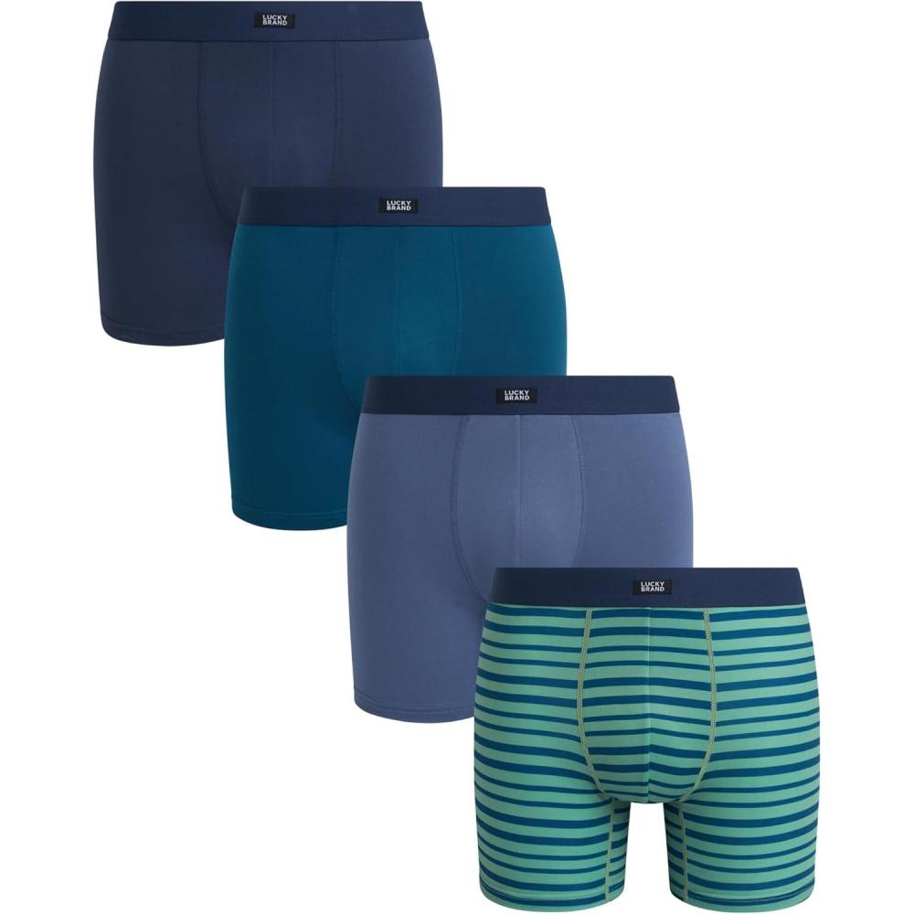 imageLucky Brand Mens Boxer Briefs  4 Pack Sport Soft Boxers for Men with No Fly Pouch  Performance Mens Underwear Boxer BriefsMood IndigoLegion BlueStripesVintage Indigo