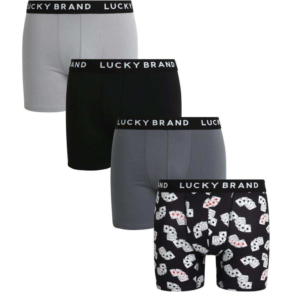 imageLucky Brand Mens Boxer Briefs  4 Pack Sport Soft Boxers for Men with No Fly Pouch  Performance Mens Underwear Boxer BriefsSmoked PearlJet BlackPrint