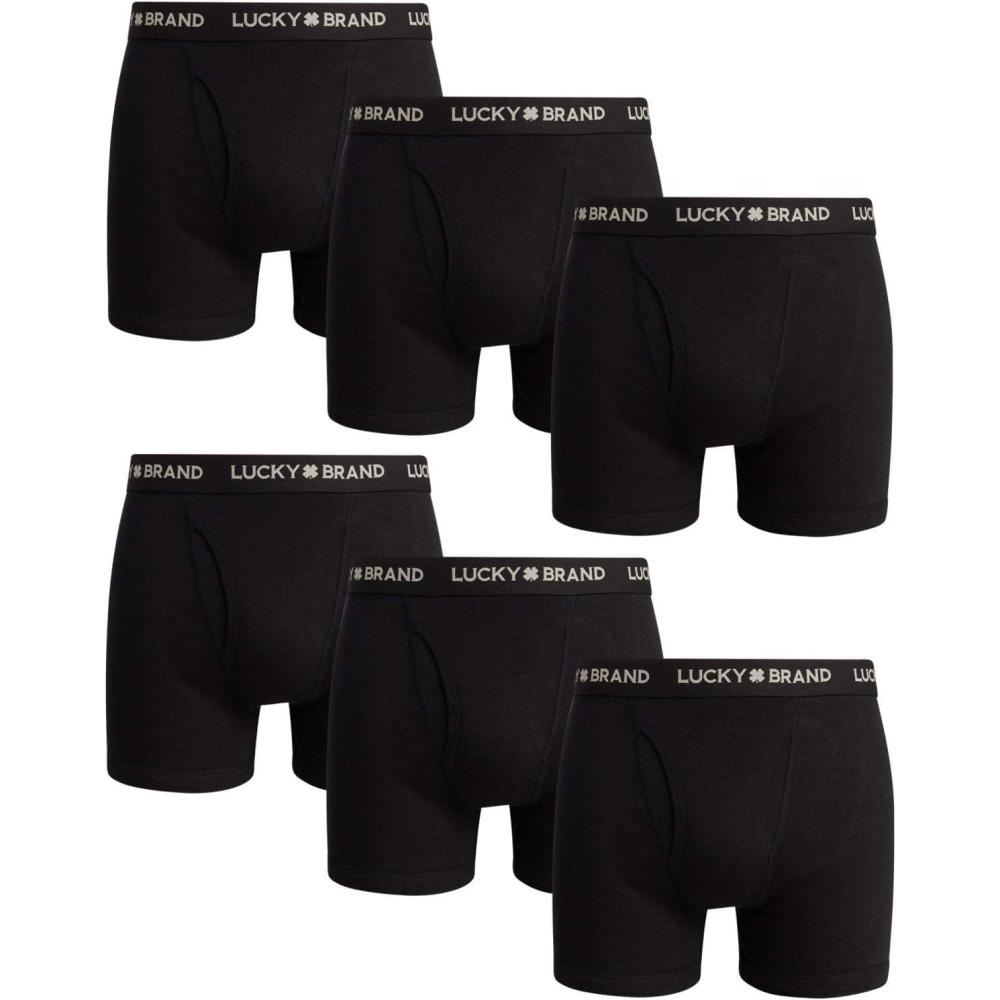imageLucky Brand Mens Boxer Briefs  6 Pack Classic Mens Underwear Boxer Briefs with Functional Fly  Soft Cotton Boxers for MenBlackBlackBlack