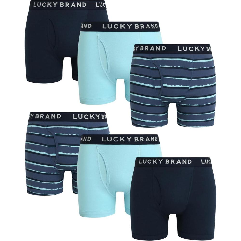 imageLucky Brand Mens Boxer Briefs  6 Pack Classic Mens Underwear Boxer Briefs with Functional Fly  Soft Cotton Boxers for MenMood IndigoStripeSea Angel