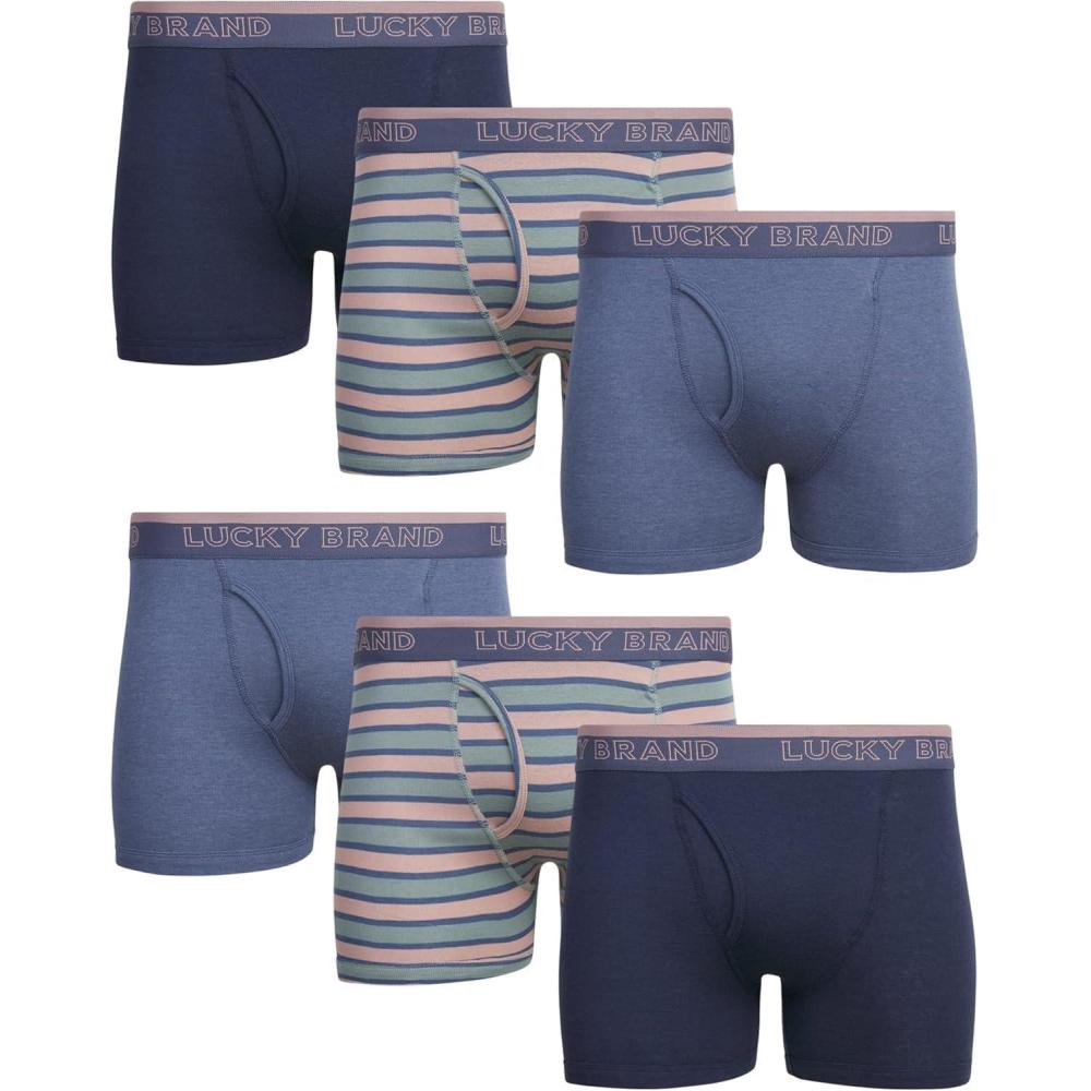 imageLucky Brand Mens Boxer Briefs  6 Pack Classic Mens Underwear Boxer Briefs with Functional Fly  Soft Cotton Boxers for MenNavyStripeGrey