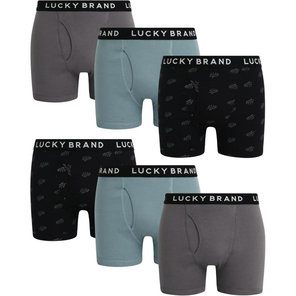 imageLucky Brand Mens Boxer Briefs  6 Pack Classic Mens Underwear Boxer Briefs with Functional Fly  Soft Cotton Boxers for MenSmoked PearlPrintLead