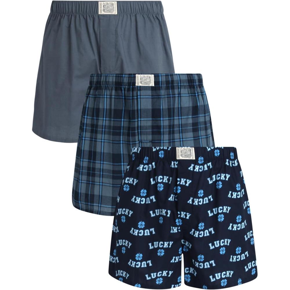 imageLucky Brand Mens Boxer Shorts  3 Pack Woven Cotton Boxers for Men with Functional Fly  Lightweight Mens Underwear BoxersTotal Eclipse PlaidMedium GreyTotal Eclipse Print