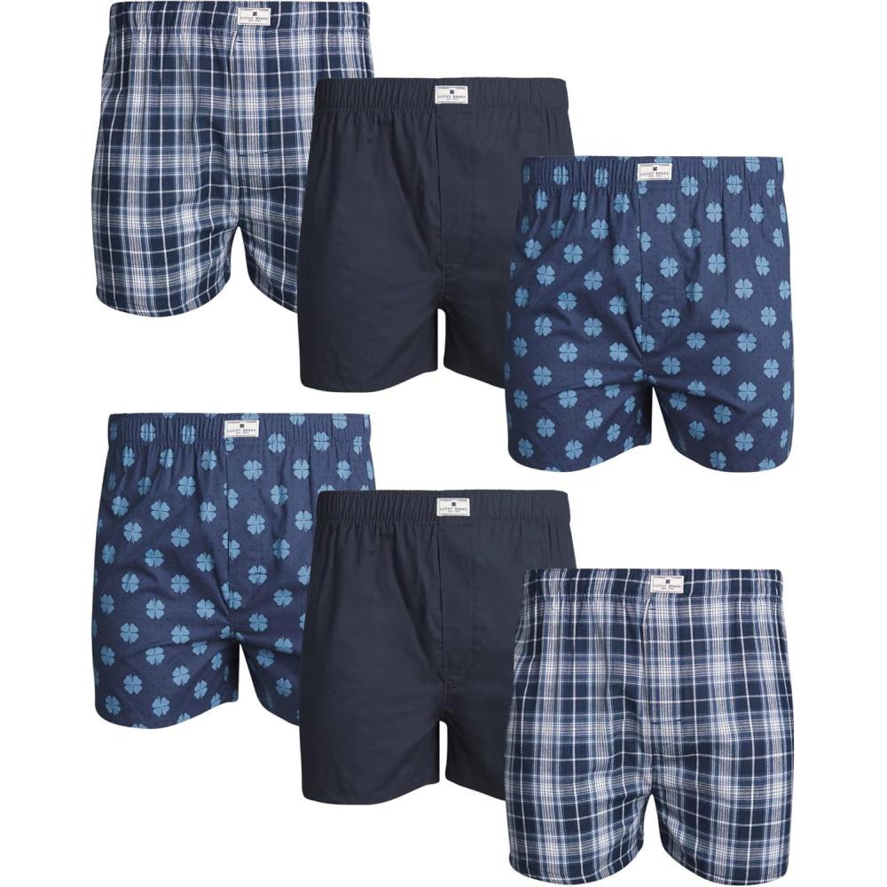imageLucky Brand Mens Boxer Shorts  6 Pack Relaxed Fit Cotton Boxers with Functional Fly and Elastic Waistband Sizes SXLBlue PlaidNavyBlue Floral Print