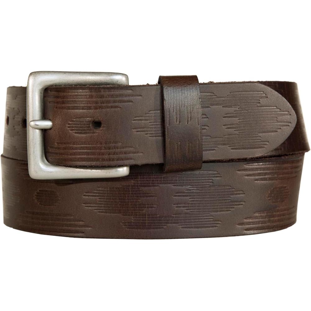 imageLucky Brand Mens Casual and Dress Leather Belts with Metal BuckleAztec Embossed  Brown