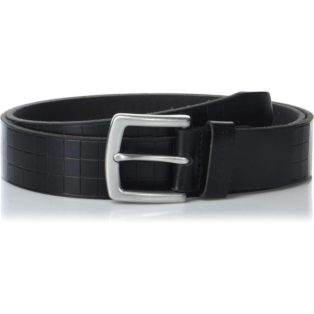 imageLucky Brand Mens Casual and Dress Leather Belts with Metal BuckleGrid Tooled Embossed  Black