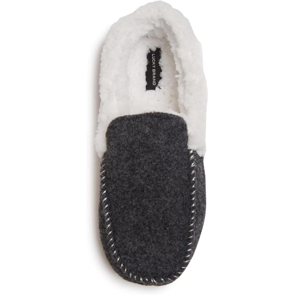 imageLucky Brand Mens Faux Wool Sherpa Lined SlipperBlackWhite