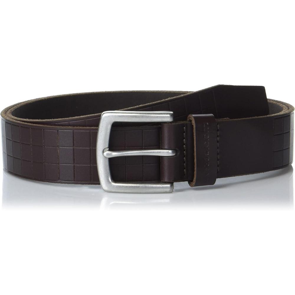 imageLucky Brand Mens Genuine Leather Belt  Classic  Casual  Everyday  Western  American Heritage  Metal BuckleGrid Tooled Embossed  Brown