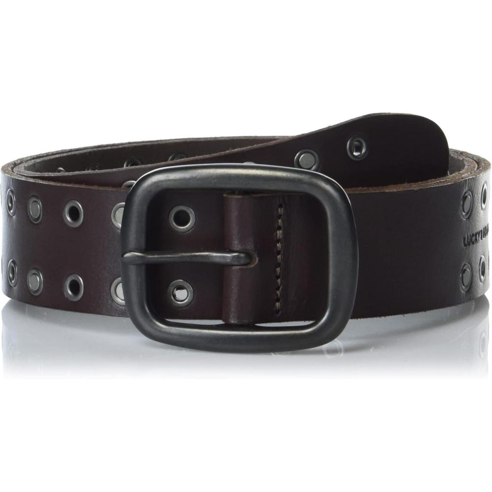 imageLucky Brand Mens Genuine Leather Belt  Classic  Casual  Everyday  Western  American Heritage  Metal BuckleGrommet and Stud  Brown
